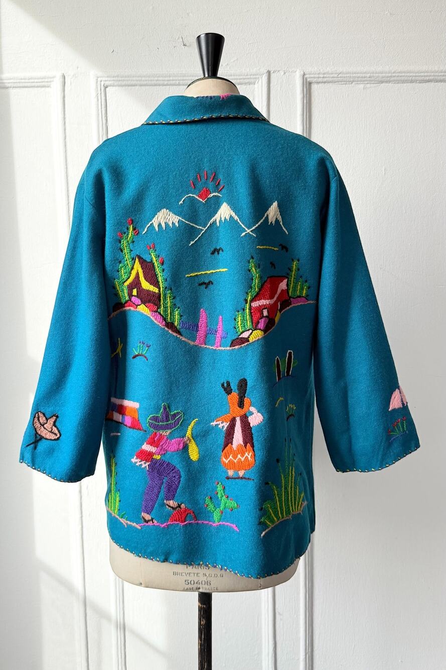 50s Wool Embroidered SouthWest Souvenir JKT Mexico VTG 60s Midcentury Handcraft